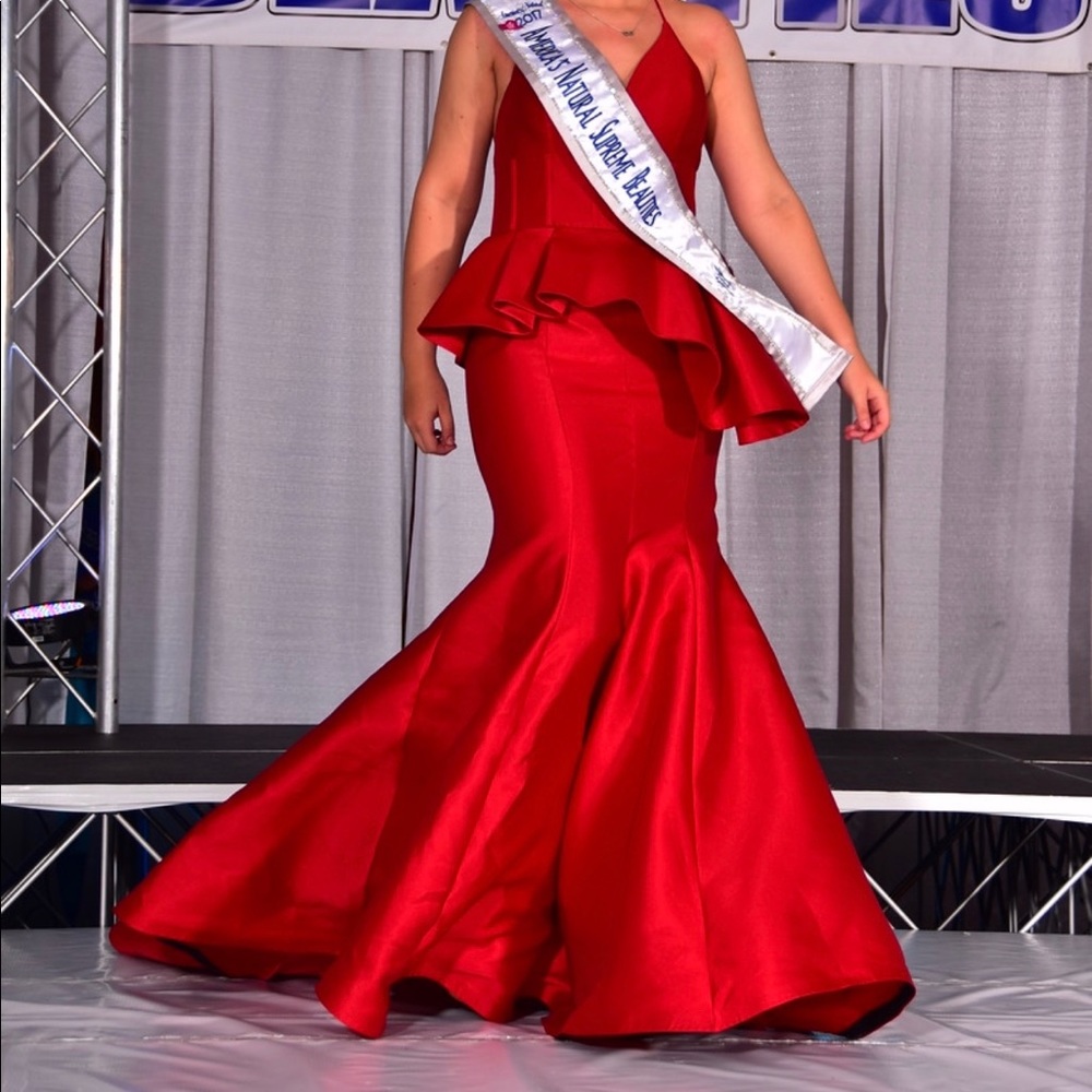 Tarik Ediz Red Pageant Gown